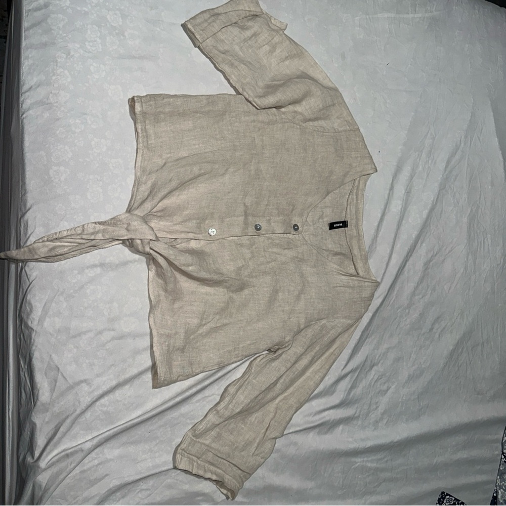 Beige Button-Up Tie Front Top